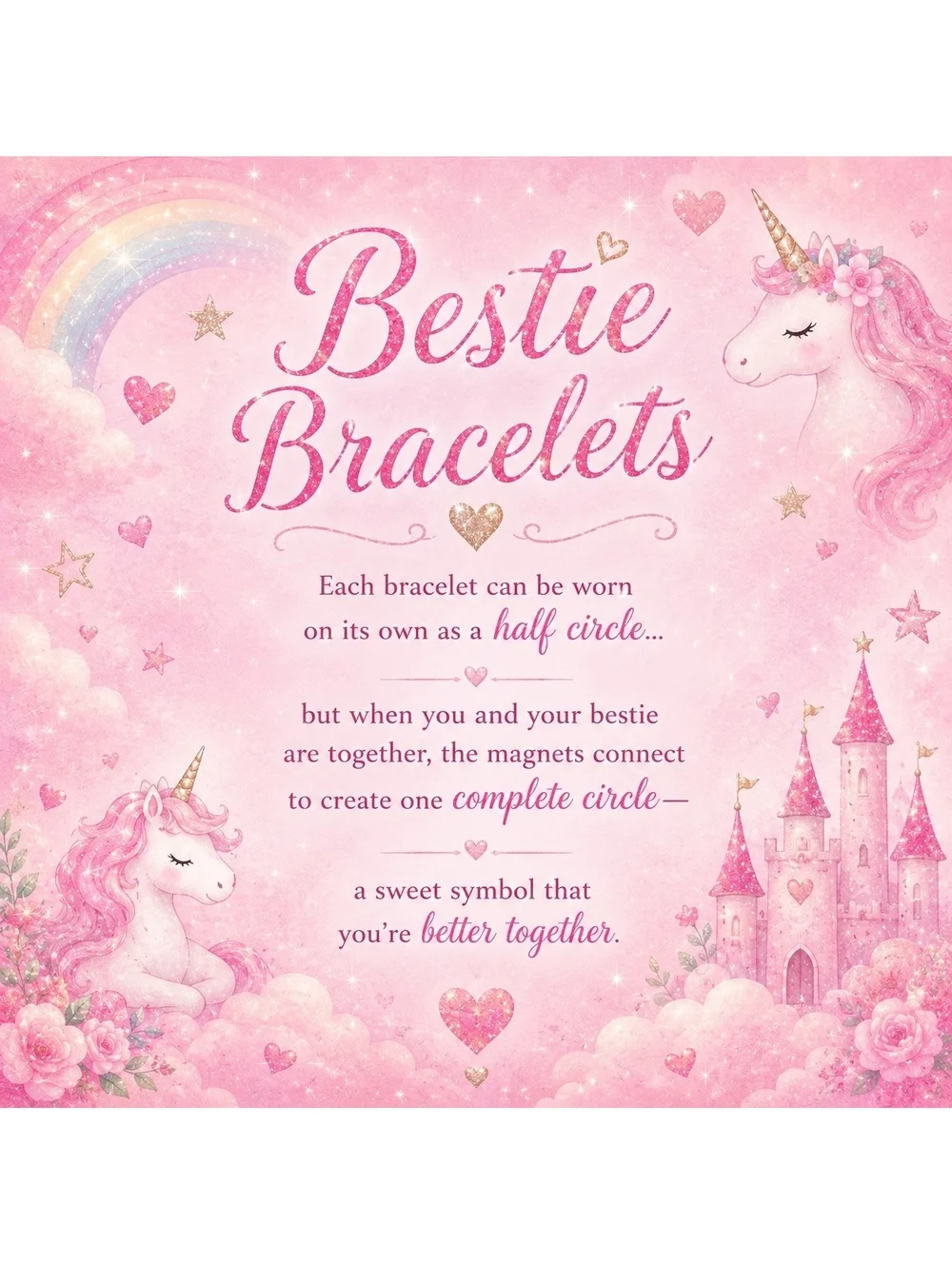 Pink Unicorn Best Friend Magnetic Stretch Beaded Bracelets set [COPY]